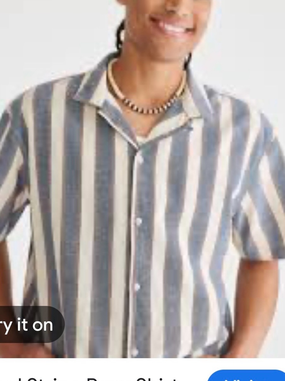 Aeropostale Blue and White Vertical Stripe Short-Sleeve Button Shirt